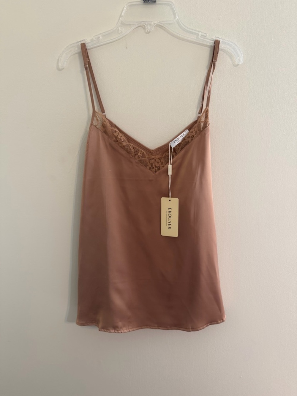 NWT Brown/Blush Satin Lace-Trim Cami Coquette Boho Feminine Size Large Dainty